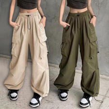 Women's Loose Wide Leg Cargo Pants High Waist Casual Trousers Bottoms