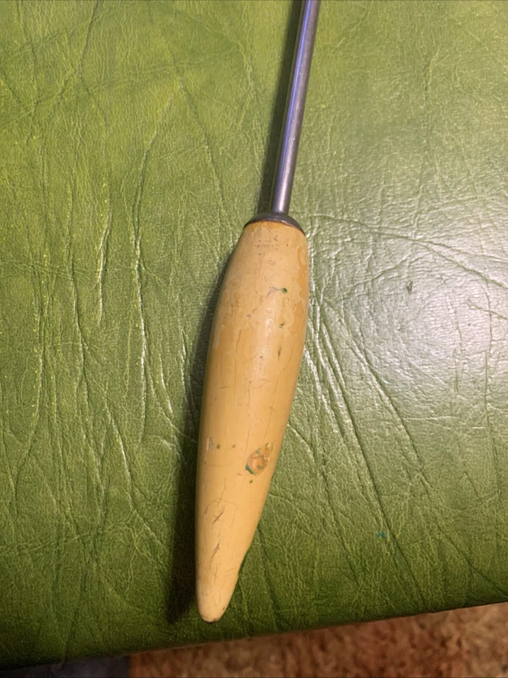 Vintage Early ECKO A & J Slotted Strainer Mixing Spoon Wooden Mustard Yellow - Image 2 of 4