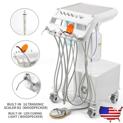 Portable Dental Delivery Unit Cart Air Compressor Cabinet Scaler + Curing Light