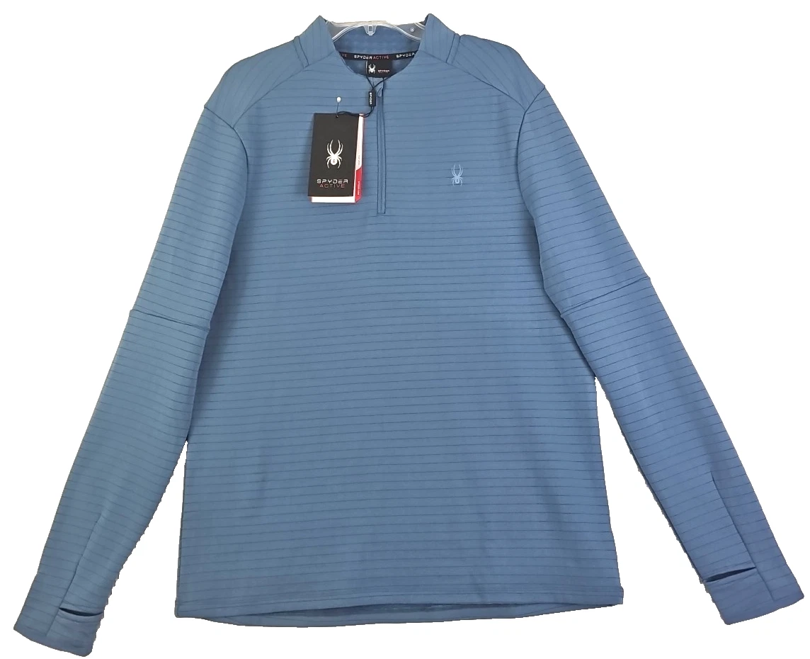 Spyder~Men's Size L~ Blue Striped Active 1/4 Zip Lightweight Mock Pullover Shirt