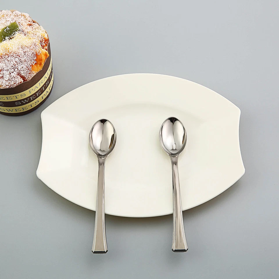 36 pk Plastic SILVER MINI Light Gray SPOONS Disposable TABLEWARE Party Wedding - Imagem 2 de 4