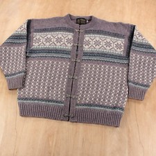 VIKING nordic fair isle wool metal clasp cardigan sweater sz 48 tag vtg 70s 80s