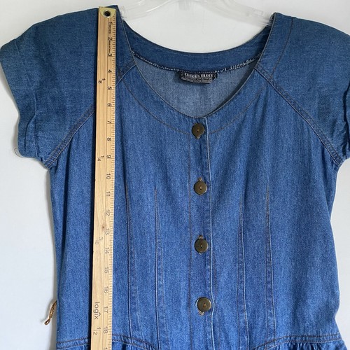 Vintage Denim Fit & Flare Midi Dress S Blue Button Cottagecore Prairie Peasant - Picture 7 of 8