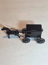 Black Cast Iron Metal Horse and Matching Black Buggy