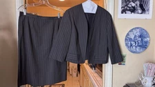 Pinstripe Two-Piece Skirt Suit Set with Jacket 1960