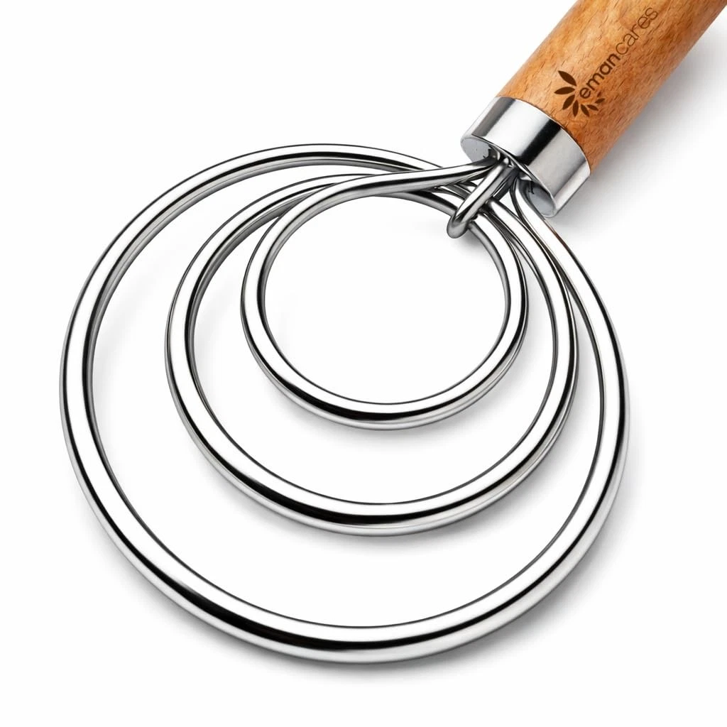 Danish Dough Whisk for Sourdough – Thick Stainless Steel Dutch Whisk with Erg...