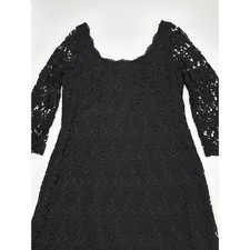 White House Black Market Black Lace Square Neck 3/4 Sleeve Sheath Dress Size 8