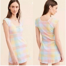 LoveShackFancy Zoie mini Dress Size Medium Colorful Gingham