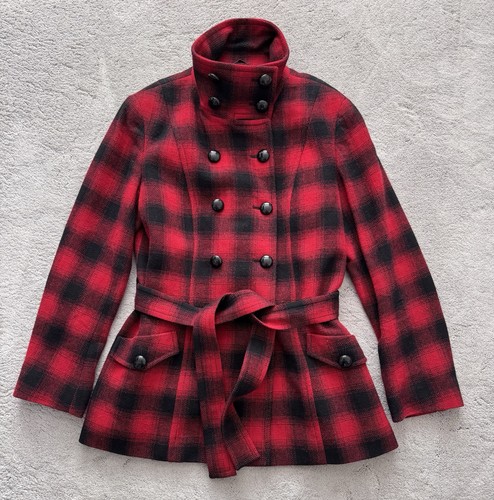 Hobbs Womens Red Check Jacket Size 16 Wool Double Breasted Belted High Neck - Bild 13 von 23