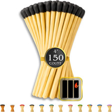 150 Count 4" Black Matches Strikers Included Color Tip Wooden Match Refi
