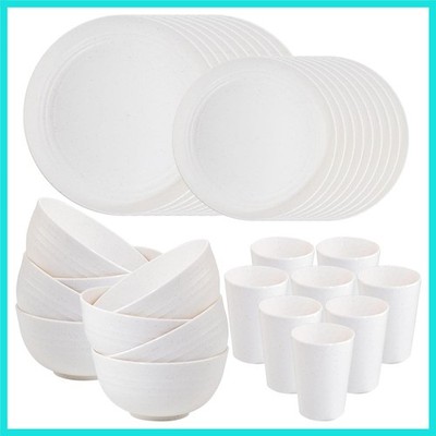 32pcs Wheat Straw Dinnerware Sets, White Dishes for 8, Plates and Bowls Sets,...