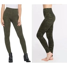 2 Pairs Spanx Size Small Look at Me Now Leggings Olive Green Stitch & Camo Print