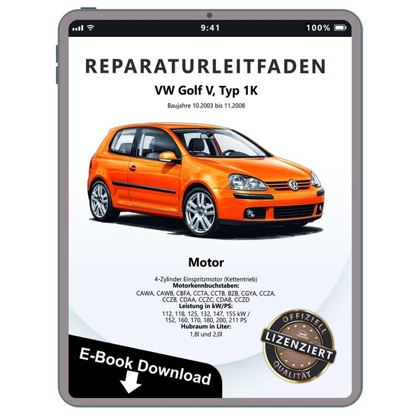 VW Golf 5 Typ 1K 2003-2008 4-Zyl. Benzinmotor 152-211 PS Reparaturanleitung PDF-image