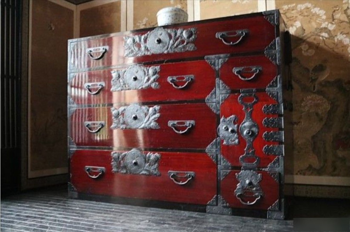 Antigüedades japonesas período MEIJI ISHO-TANSU MOGAMI JIDAI pecho W122 cm