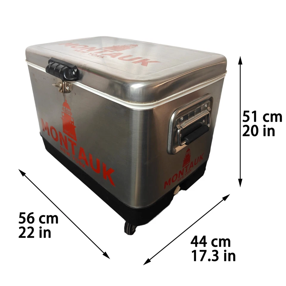 Cofre de hielo de acero inoxidable 54Qt con mango retráctil y ruedas para exterior Foto 4 de 4