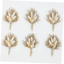 Mini Dried Flower Bouquet Set of 6, Boho Wedding Decor, Boutonniere for White