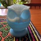 Vintage Fenton Blue Satin OWL FAIRY LAMP Art Glass Candle Holder