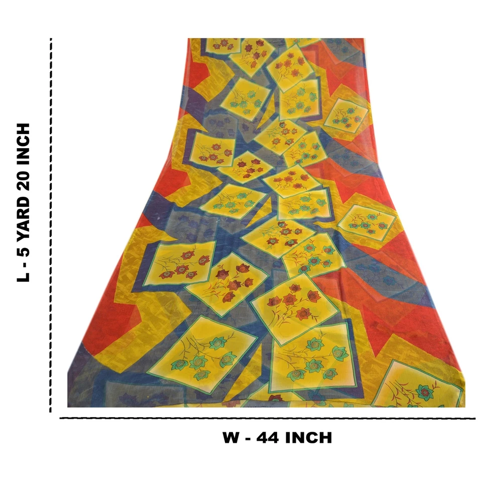 Sanskriti Vintage Sarees From India Chiffon Printed Sari Soft Decor Craft Fabric - Image 2 of 4