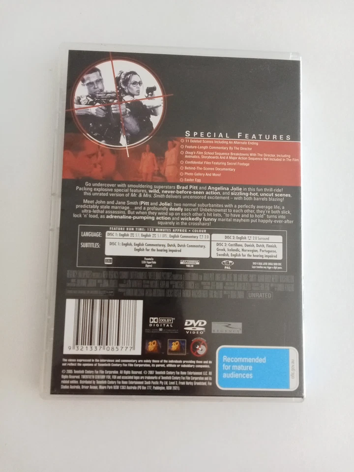 Mr. and Mrs. Smith (Unrated Edition) DVD M2 Region 4 - Image 2 of 2