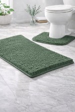 2PC Chenille Bath Mat Set Non Slip Soft Absorbent Bathroom Rugs Pedestal Toilet