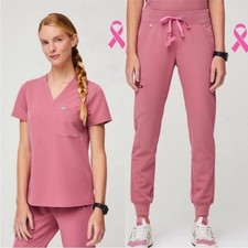 NWT Figs Breast Cancer Awareness Rose Pink Set Size XXL