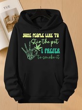 Men's Funny -Themed Hoodie with Slim the Pot Slogan  Marijuana Leaf Design - So