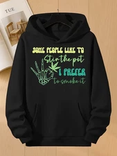 Men's Funny -Themed Hoodie with Slim the Pot Slogan & Marijuana Leaf Design - So