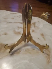 Vintage Solid Brass Folding Easel Plate Picture Stand 6-1/2''. Free Shipping.