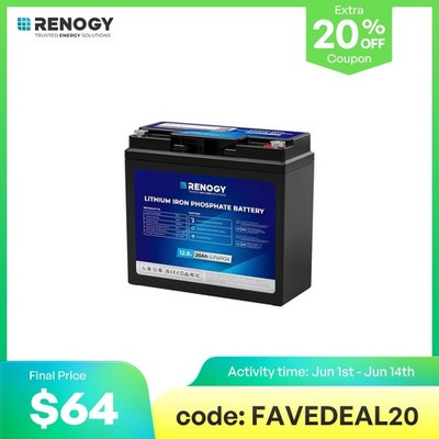Renogy 12V 20Ah Trolling Motor Lithium Iron Phosphate Battery with Bluetooth