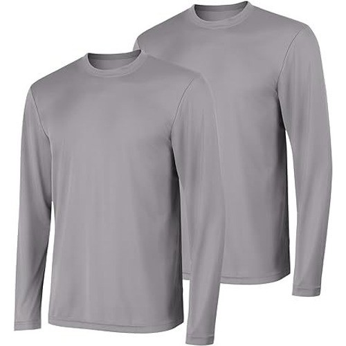 Camiseta gris manga larga para hombre ropa deportiva camiseta básica informal cómoda 2 paquetes - Imagen 1 de 2