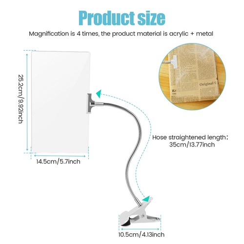 4X Magnifying Glass with Clip Large Page Magnifier with 360 Degree BlFLj - Picture 6 of 11
