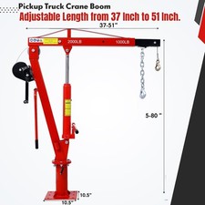 Hydraulic Pickup Truck Crane 2000-Lb. Capacity 360° Jib Engine Hoist Truck Lift