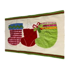 Christmas Stockings 34” throw rug  red green pink holidays handmade 
