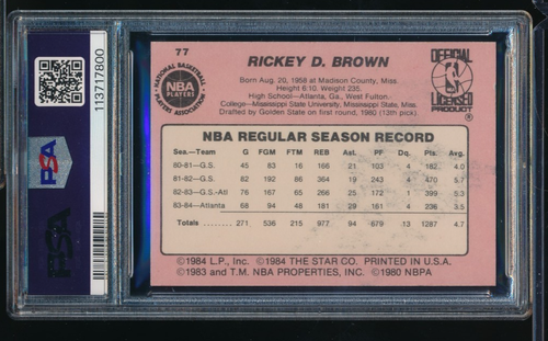 1984-85 Star #77 RICKEY BROWN PSA 5 autografo firmato PSA/DNA 8 - Foto 2 di 2