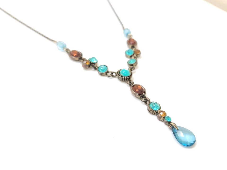 Nuevo Collar De Colección Avon Nina Ricci Topacio Azul y Ámbar Diseño Rústico Cadena Lariat Y Foto 3 de 4