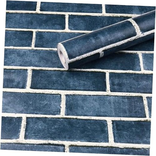 17.7" X 118" Brick Wallpaper Peel and Stick Wallpaper Self 17.7" x 118" Blue