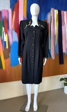 Vintage 1980s Jacqueline Eve size 14 dress black gold embroidery button front