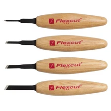 FLEXCUT Carving Tools Skew Micro Set 4pc High-Carbon Steel Blades Ash Handle