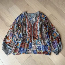 Johnny Was Fawn Floral Button Blouse Long Sleeve Women’s XL