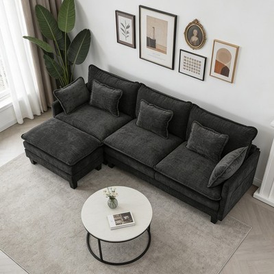 Free Combination Sofa L-shaped Sectional Sofa Chaise wIth Ottoman&Lumbar Pillows