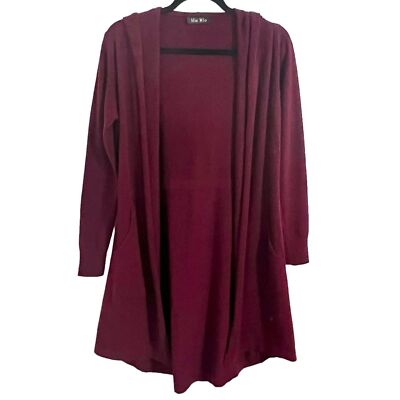 Mio Mio Maroon Red Long Line Open Front Hooded Cardigan Modest OSFM