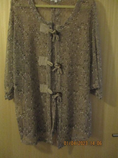 Florence openwork knit longline brown mix jacket - size 18 - see description
