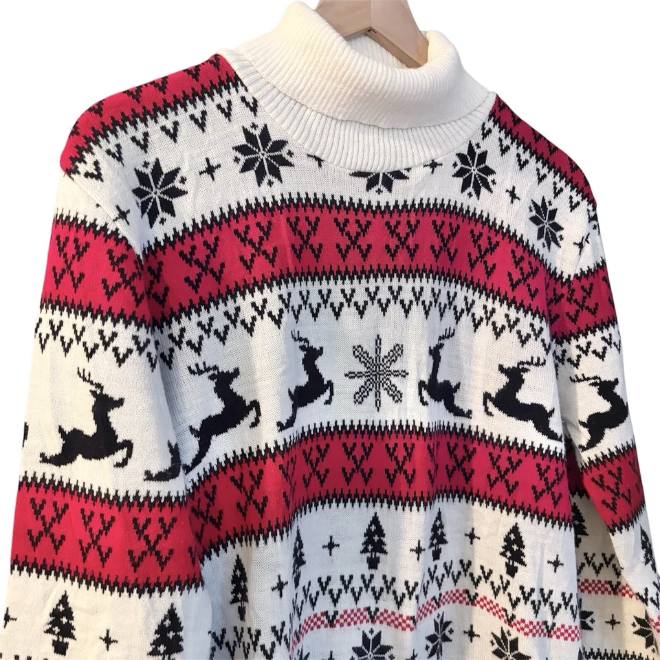 Women's Boohoo red white Christmas Holiday fair isle turtleneck sweater size lg - Image 2 of 4