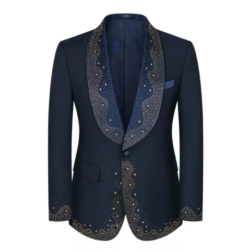 Herren Anzüge 3 Stck. Normale Passform Schal Revers Smoking Bräutigam Luxus Strass Perlenstickerei - Bild 30 von 35