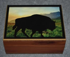 #4845 3D LASER CUT BUFFALO KEEPSAKE JEWELRY WOOD CEDAR PICTURE TOP BOX 4.5" X 6"
