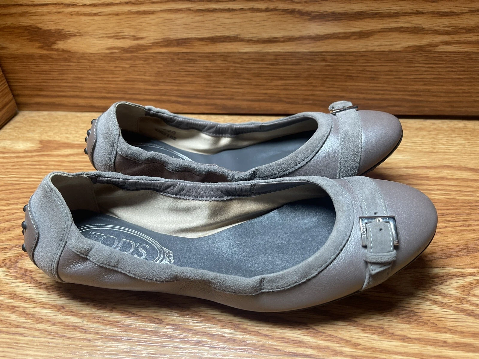 TOD’S Scarpe piatte da donna grigie in pelle scamosciata con fibbia accento balletto taglia 35 1 2