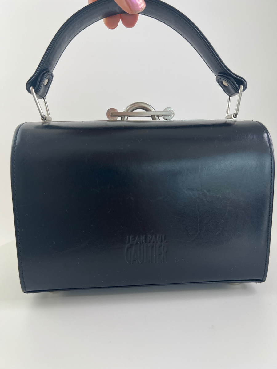 VINTAGE JEAN PAUL GAULTIER HANDBAG VANITY BAG BLACK LEATHER