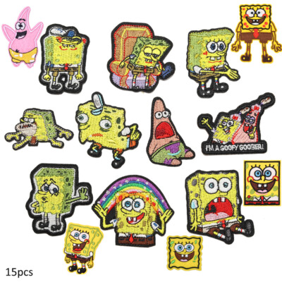 15er/Set SpongeBob SquarePants Patch Bügelflicken Aufbügeln Aufnähen Bügelbild