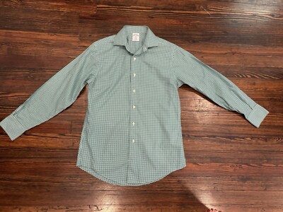 Brooks Brothers Regent Green Checkered Button Down Sz 15-2/3