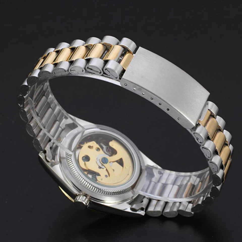 Winner New Luxury Mens Gold Automatic Mechanical StainlessSteel Dress WristWatch - Image 4 of 4